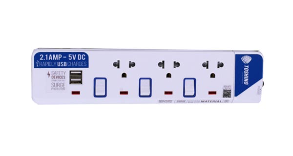 TOSHINO รางปลั๊กไฟ 3 ช่อง 3 สวิตซ์ รุ่น ET-913 USB