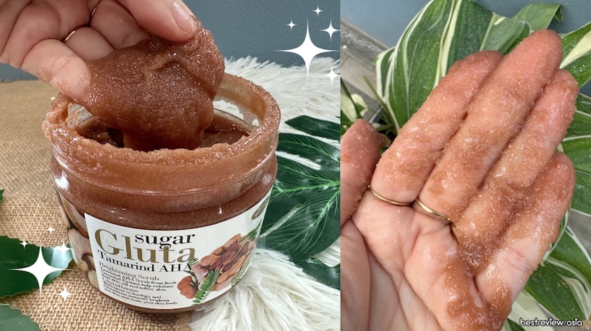 จาการใช้ Sugar Gluta Tamarind Scrub สครับมะขามมีเนื้อละเอียด และมี AHA ที่ช่วยกระตุ้นให้เกิดเซลล์ผิวใหม่