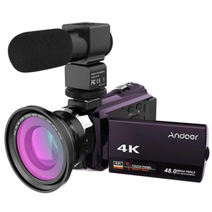 Andoer 4K Camcorder 48MP WiFi พร้อมเลนส์มาโคร และไมค์ภายนอก รุ่น D5120B