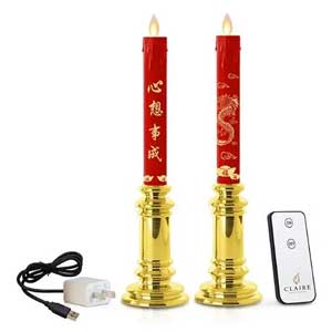 CLAIRE เชิงเทียน LED 30 ซม. สีแดงทอง DUAL POWER