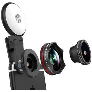 เลนส์มือถือ 4in1 เลนส์ SLR 4k HD มุมกว้าง + มาโคร + ฟิชอาย + เติมแสง