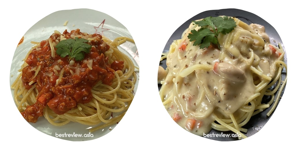 ทำเมนูสปาเก็ตตี้ด้วยซอสมะเขือเทศจากHeinz และซอสครีมไก่และเห็ด Prego
