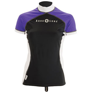 เสื้อรัชการ์ดผู้หญิง Aqualung Xcolored rash guard black women short sleeves