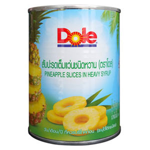 Dole ผลไม้กระป๋อง สับปะรดแว่นในน้ำเชื่อม (ชนิดหวาน)