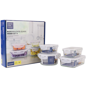 Superlock Glass เซตกล่องแก้วใส่อาหาร 8 ชิ้น BPA Free รุ่น 6089-S08 เข้าไมโครเวฟได้ เข้าเตาอบได้