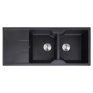 ซิงค์ล้างจาน 2 หลุม หินแกรนิตสีดำ มีที่พัก รุ่น EUROSTONE 1160/500