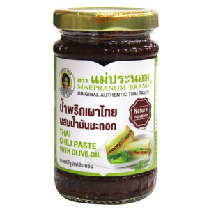 น้ำพริกเผา ตราแม่ประนอม สูตรผสมน้ำมันมะกอก