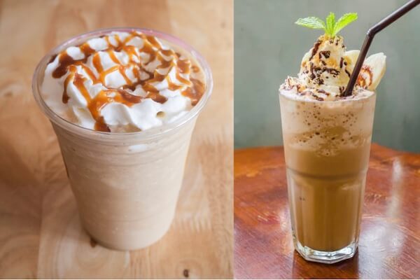 เมนูกาแฟ (Frappe) เพิ่มท็อปปิ้งเป็นวิปครีมนุ่ม ๆ แสนอร่อย และราสด้วยคาราเมลซอส