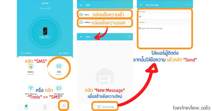 เมนูการจัดการข้อความ SMS