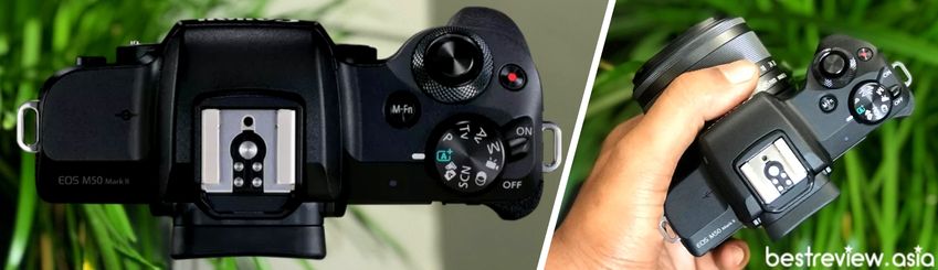 ตำแหน่งปุ่มต่าง ๆ ที่ด้านบนตัวกล้อง Canon EOS M50 Mark II