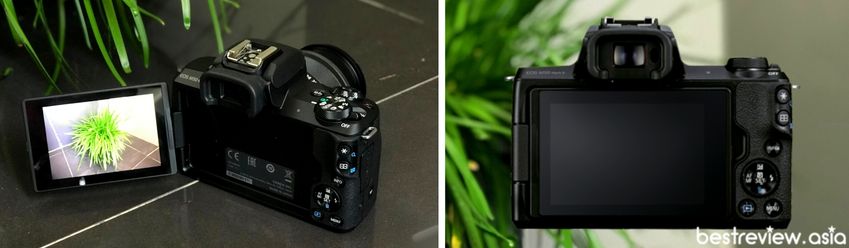 ตำแหน่งปุ่มต่าง ๆ ที่ด้านหลังตัวกล้อง Canon EOS M50 Mark II