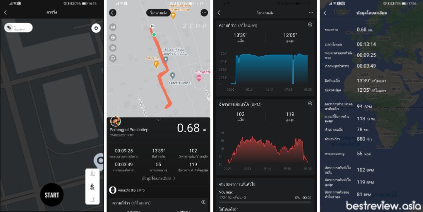 ข้อมูลการวิ่งออกกำลังกาย ที่เก็บด้วยด้วย Amazfit Bip 3 Pro