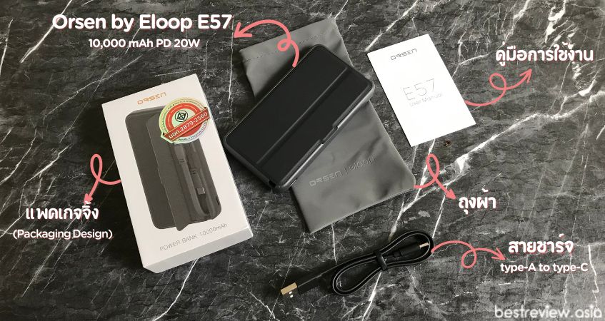 อุปกรณ์ที่ให้มาในกล่อง Orsen by Eloop E57