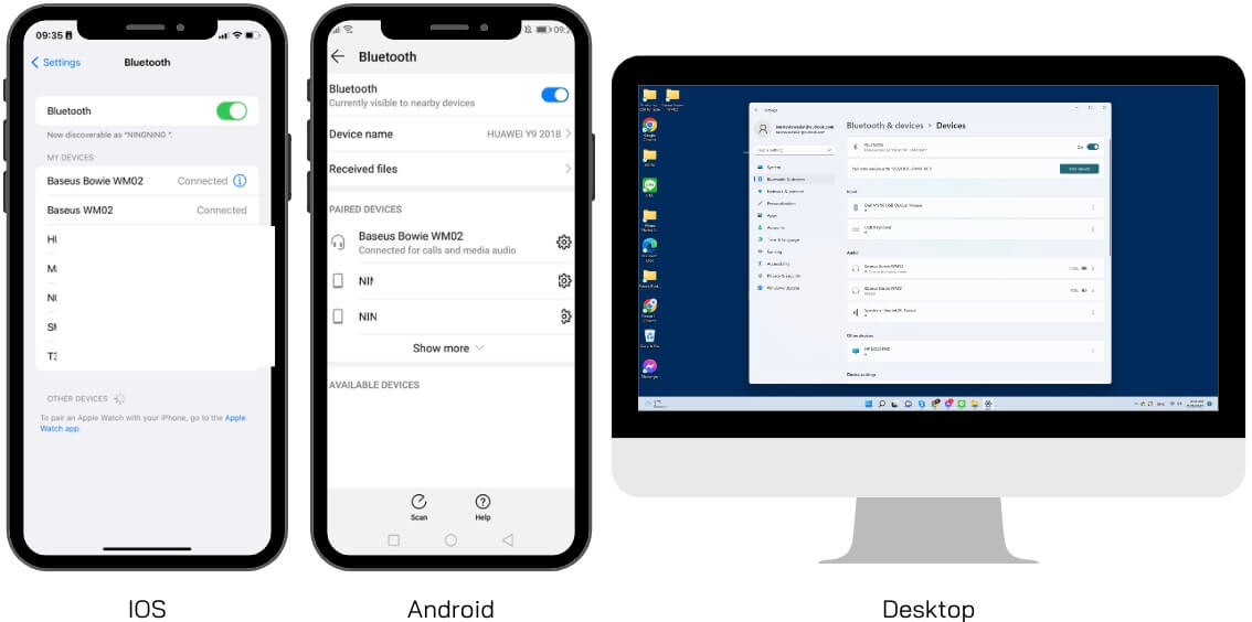 หูฟัง Baseus Bowie WM02 สามารถเชื่อมต่อได้ทั้ง ระบบ iOS, Android และ Desktop