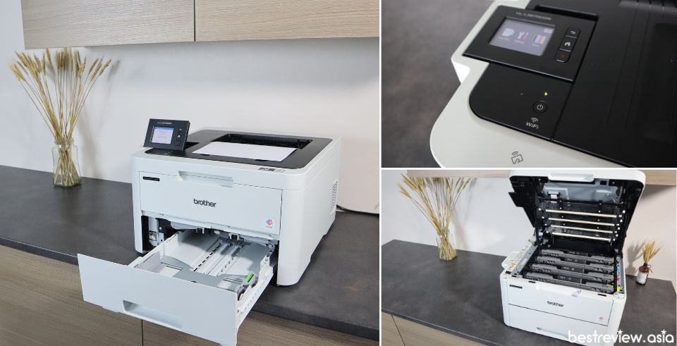 ดีไซน์ด้านบน ของ Brother รุ่น HL-L3270CDW (หน้าจอ แผงควบคุม, ถาดกระดาษเอาต์พุต และฝาปิดตัวเครื่อง)