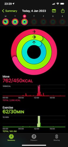 Apple Fitness+ สามารถดูข้อมูล Activity ของเราในแต่ละวัน และยังมีคลิปออกกำลังกายให้เราได้ทำตาม