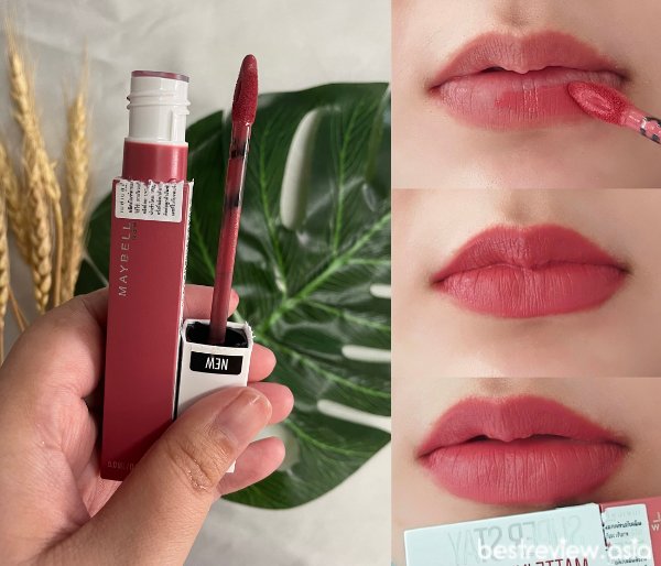 ลิปสติกเป็นเนื้อแมตต์แต่ทาง่าย ไม่ตกร่องและปิดสีปากเดิมได้มิดเลยค่ะ