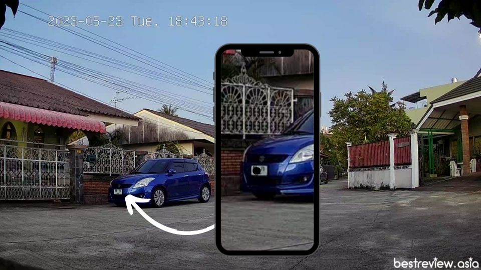 ตัวอย่างภาพที่บันทึกในช่วยเวลาเกือบ ๆ 1 ทุ่ม ซึ่งยังคงเห็นชัดเจน สามารถอ่านป้ายทะเบียนออก