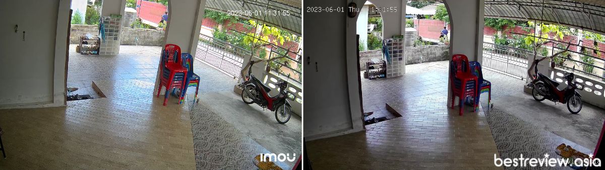 ทดสอบเปรียบดูความละเอียดของภาพในเวลากลางวัน ระหว่าง IMOU Bullet 2E 4MP (ซ้าย) กับ TP-Link VIGI C540-W (ขวา)
